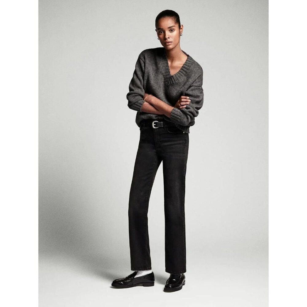 Frame Le Sleek Straight Jeans Kerry Black Denim 31 Stretch High Rise 24" Inseam